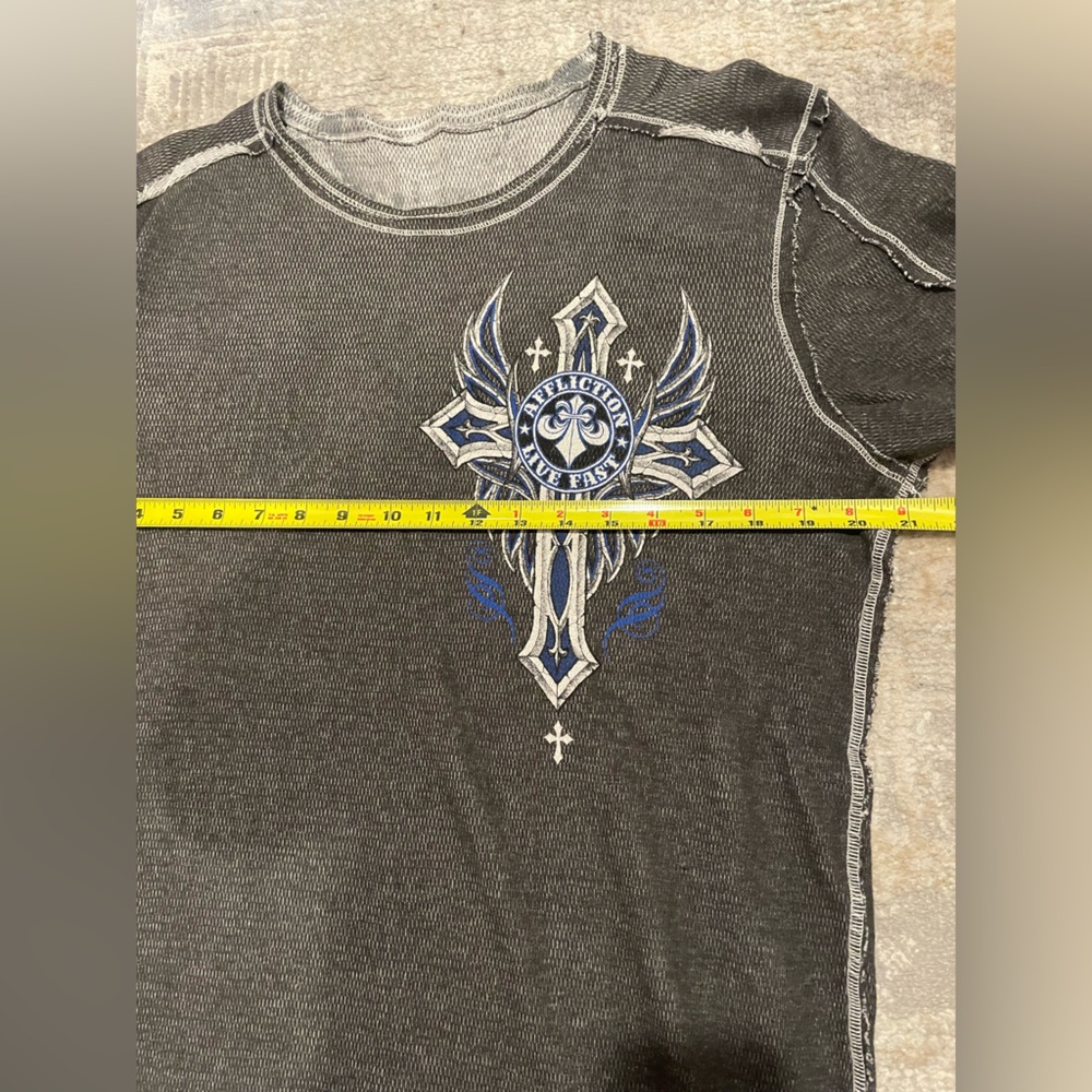 VTG Affliction Y2K Reversible Long Sleeve Gray Shirt Large Grunge Cross Wings - Picture 7 of 8